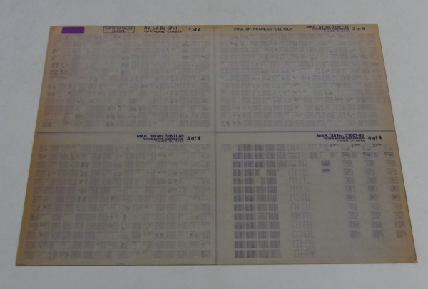 Microfich Teilekatalog / Ersatzteilliste Toyota Land Cruiser RJ, LJ, BJ 03/1988