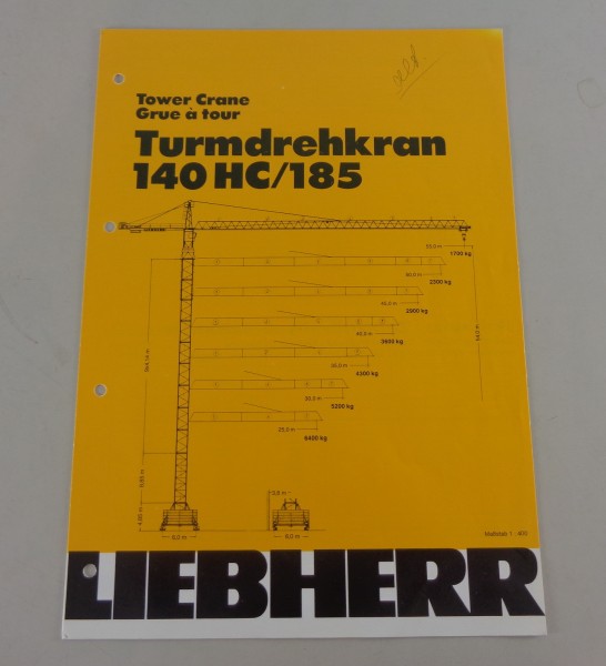 Datenblatt / Technische Beschreibung Liebherr Turmdrehkran 140 HC / 185 von 1984