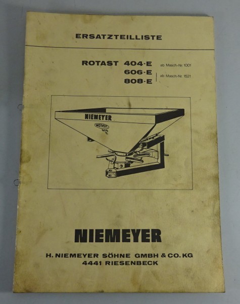 Teilekatalog Niemeyer Rotast 404-E ab Nr. 1001 | 606-E / 808-E ab Nr. 1521