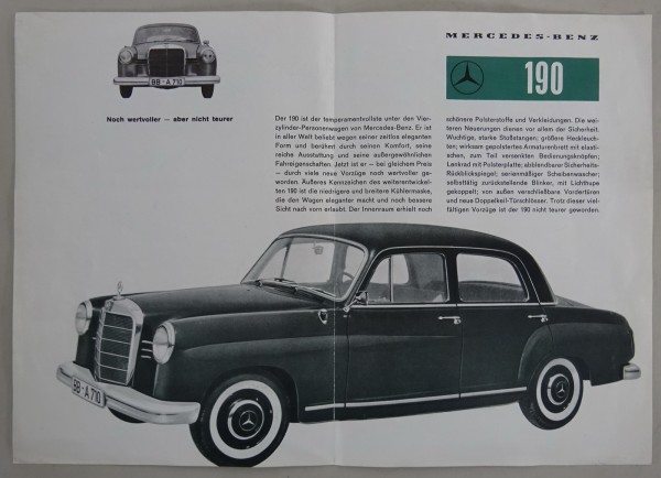 Prospektblatt Mercedes Mercedes-Benz 190 Ponton W121 Benziner Stand 07/1959