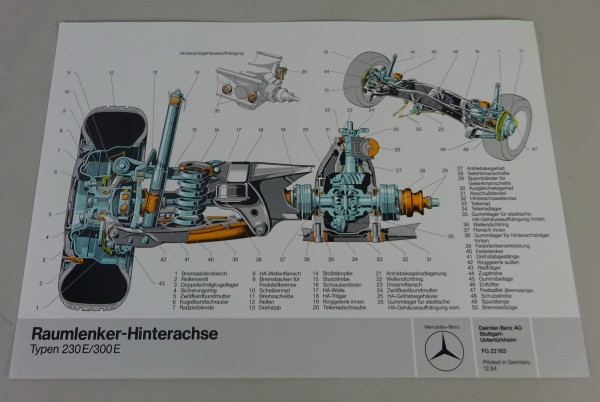 Schnittbild Mercedes-Benz W124 Raumlenker-Hinterachse in 230 E / 300 E von 1984