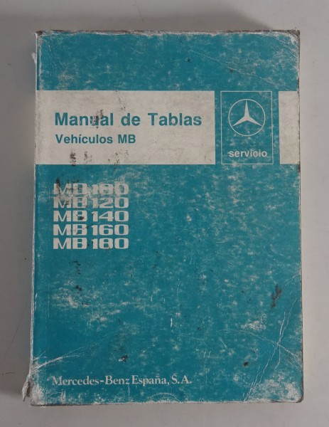 Manual de tablas Mercedes Benz Transporter MB 100 / 120 / 140 / 160 / 180 | 1987