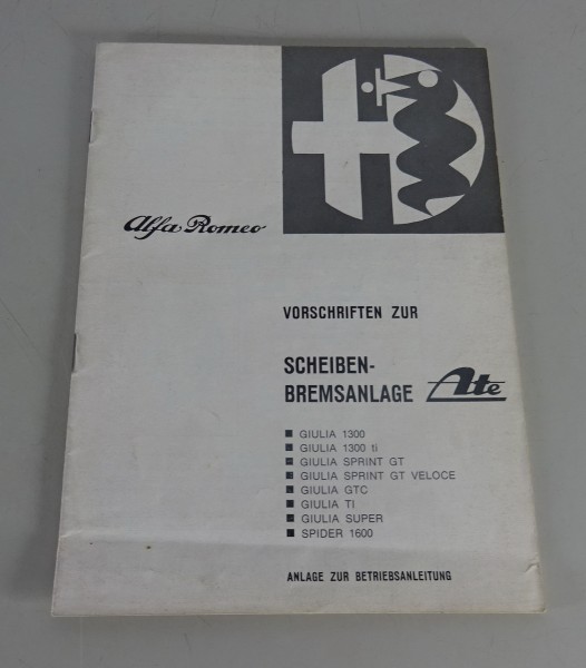 Anlage zur Betriebsanleitung Handb. Alfa Romeo Scheiben-Bremsanlage ATE 02/1966