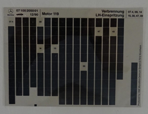 Microfich Teilekatalog Mercedes-Benz M 119 Verbrennung LH - Einspritzung 10/1990