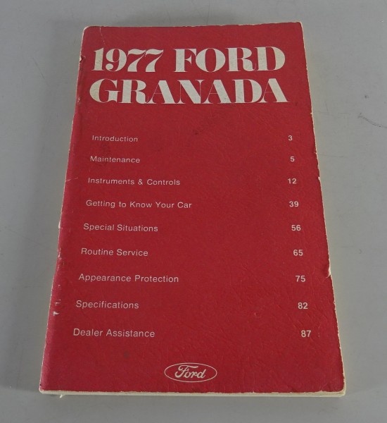 Owner´s Manual / Handbook Ford Granada USA Stand 1977