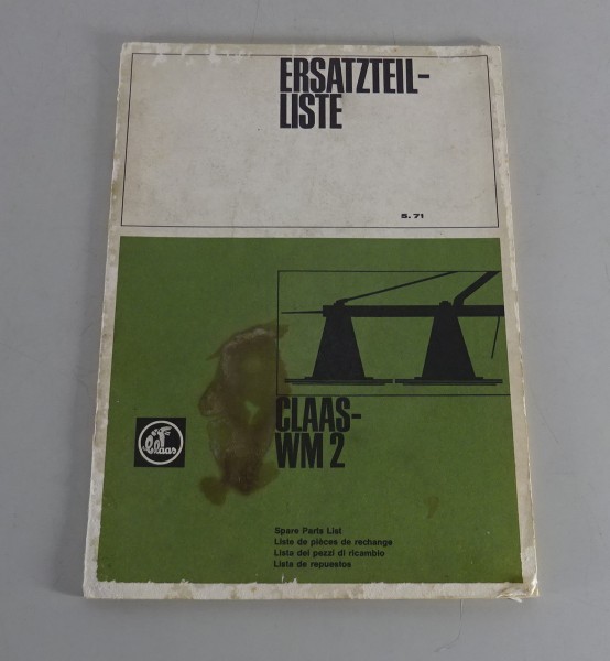 Teilekatalog Claas WM 2 Mähwerk Stand 05/1971