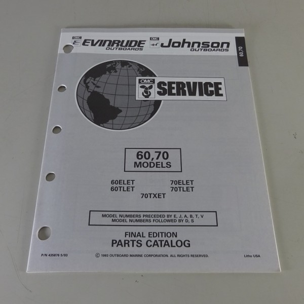 Teilekatalog Johnson Evinrude Außenborder / Outboards 60 / 70 Models Stand 1993