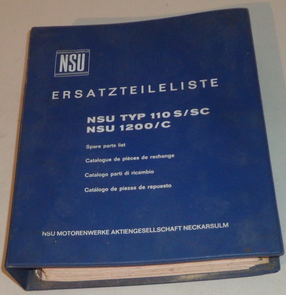 Teilekatalog Ersatzteilkatalog NSU Typ 110 / 1200 / S + C / SC Stand 11/1969