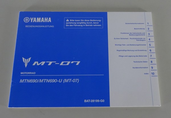 Betriebsanleitung / Handbuch Yamaha MT-07 MTN 690 / MTN 690-U Stand 11/2020