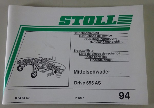 Teilekatalog / Betriebsanleitung Stoll Mittelschwader Drive 655 AS Stand 1994