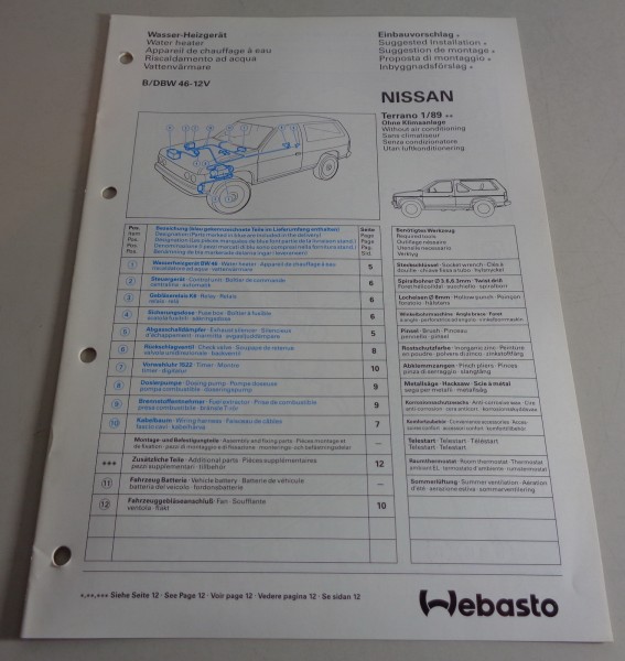 Einbauanweisung Webasto Standheizung DBW 46 - 12V für Nissan Terrano Stand 1989