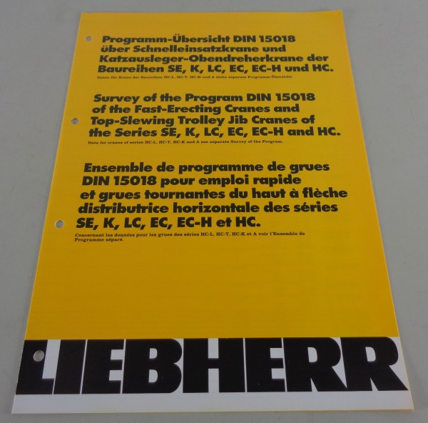 Prospekt Liebherr Programmübersicht über Schnelleinsatzkrane SE, EC etc. von ´95