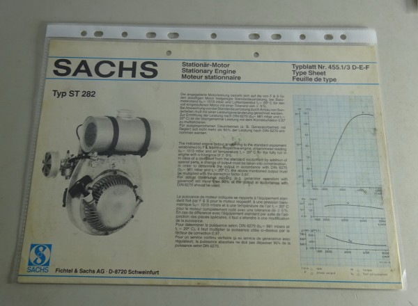 Typenblatt /Technische Daten Sachs Typ ST282 Stand 07/1982 Blattnr.455.1/3 D-E-F