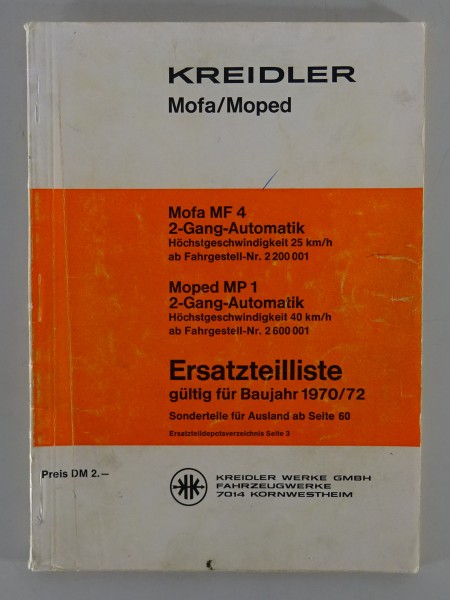 Teilekatalog Kreidler Mofa MF4 2-Gang-Automatik / Moped MP1 2-Gang-Automatik