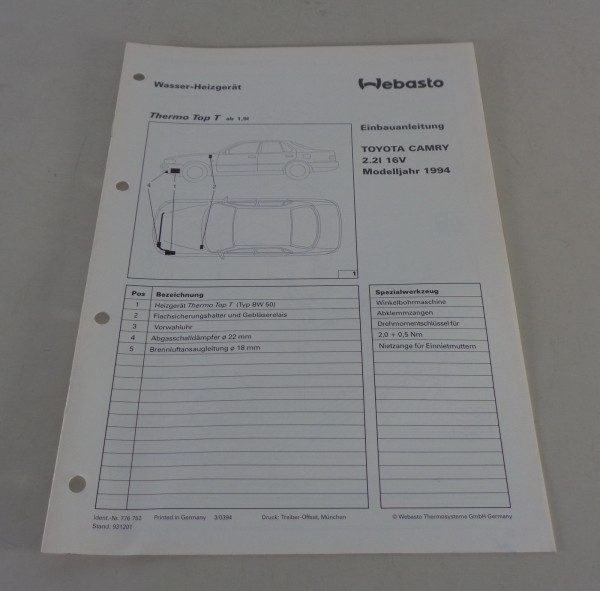 Einbauanweisung Webasto Standheizung Thermo Top T Toyota Camry 2,2l 16V von 1994