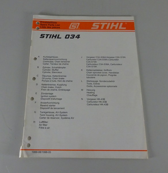 Teilekatalog / Ersatzteilliste Stihl Kettensäge 034 Stand 1999