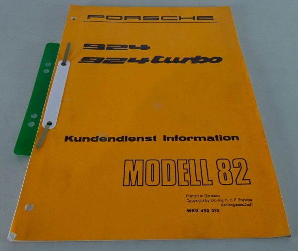 Werkstatthandbuch Porsche 924 / 924 Turbo Kundendienst Information Stand 1982