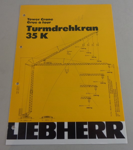 Datenblatt / Technische Beschreibung Liebherr Turmdrehkran 35 K von 08/1985