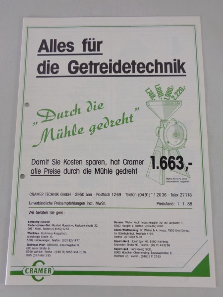 Prospekt / Broschüre Cramer „Alles für die Getreidetechnik" Stand 1/1988