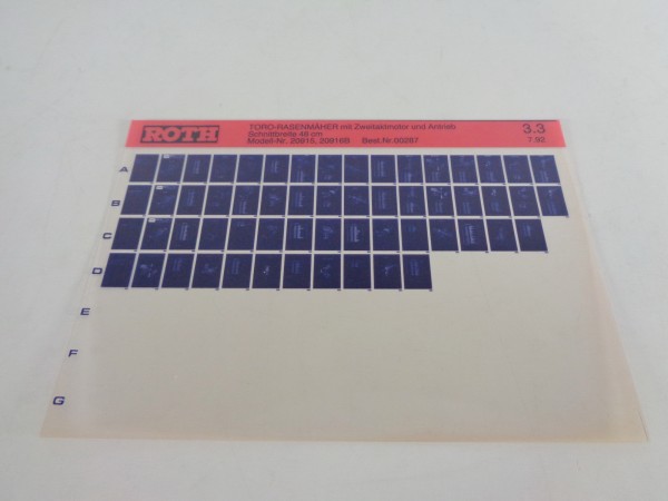 Microfich Teilekatalog Roth Toro 20915 & 20916B Rasenmäher von 07/1992