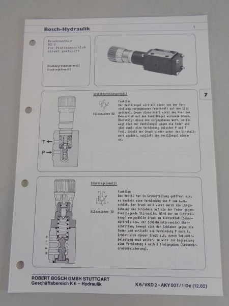 Technische Information / Kenngrößen Bosch Druckventile NG 6 Stand 12/1982