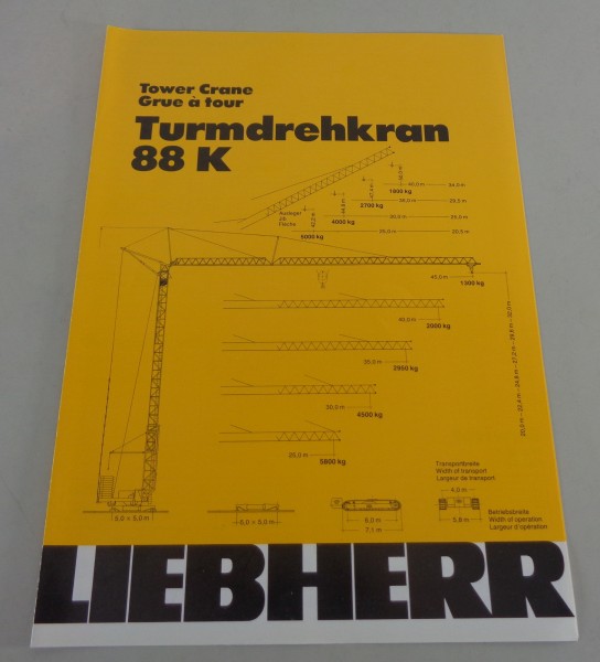 Datenblatt / Technische Beschreibung Liebherr Turmdrehkran 88 K von 09/1978