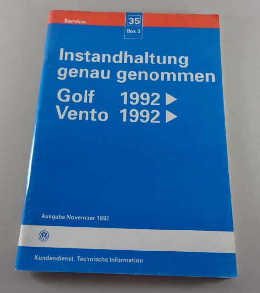 Werkstatthandbuch Instandhaltung genau genommen VW Golf 3 Vento, Stand 11/1993