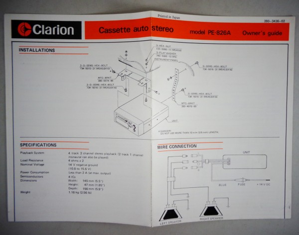 Betriebsanleitung / Operating Instructions Clarion PE-826A