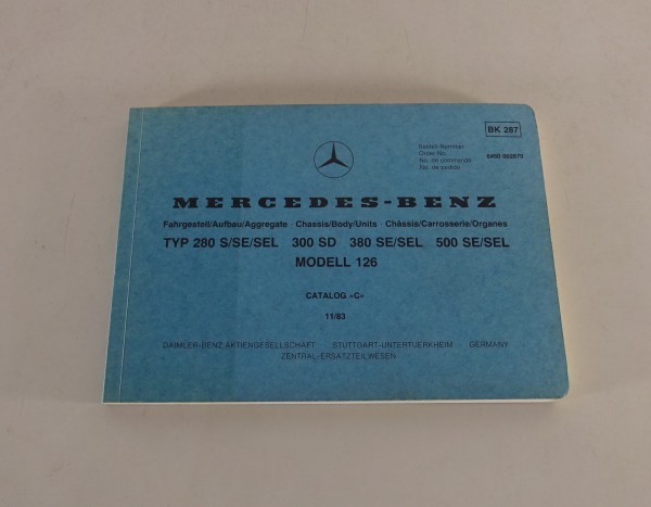 Bildkatalog Teilekatalog Mercedes S-Klasse W126 280 300 380 500 S SE SD SL 1983