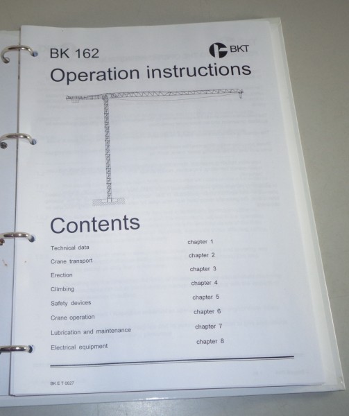 Operation instructions Potain BKT crane BK 162 from 7/1995