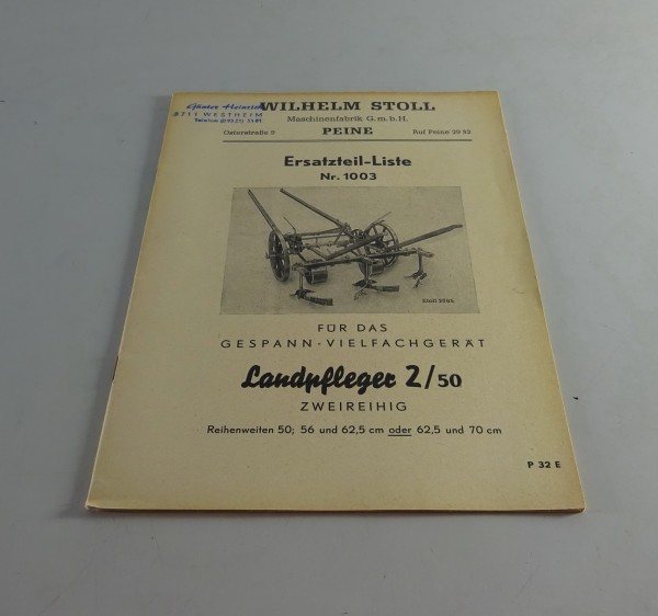 Teilekatalog / Ersatzteilliste Stoll Gespann-Vielfachgerät Landpfleger 2/50