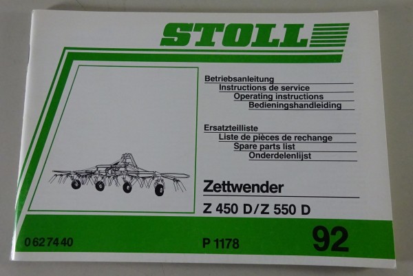 Teilekatalog / Betriebsanleitung Stoll Zettwender Z 450 / 550 D Stand 1991