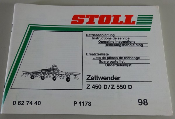 Teilekatalog / Betriebsanleitung Stoll Zettwender Z 450 / 550 D Stand 1998