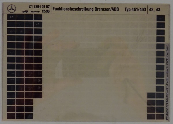 Microfich Werkstatthandbuch Mercedes-Benz G-Klasse W461, W463 Bremsen / ABS 1996