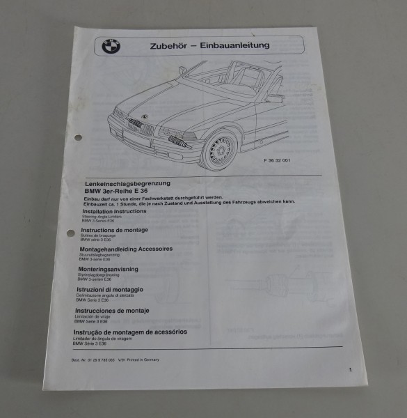 Einbauanleitung BMW Lenkeinschlagsbegrenzung für E36 Stand 05/1991