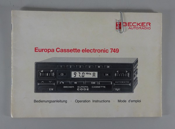 Betriebsanleitung Becker Autoradio Europa Cassette electronic 749 von 12/1987