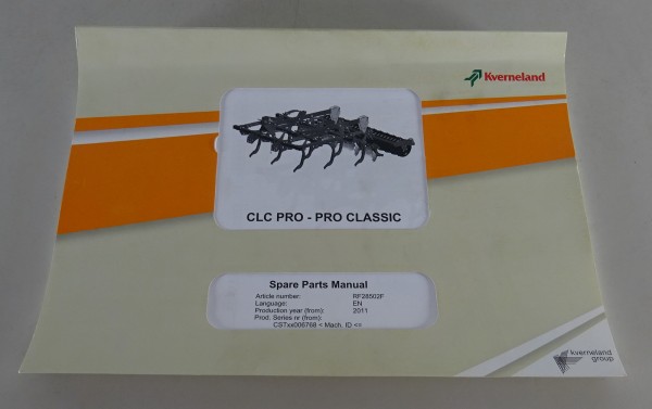 Spare Parts List Kverneland Cultivator / compact disc harrow CLC PRO - CLASSIC