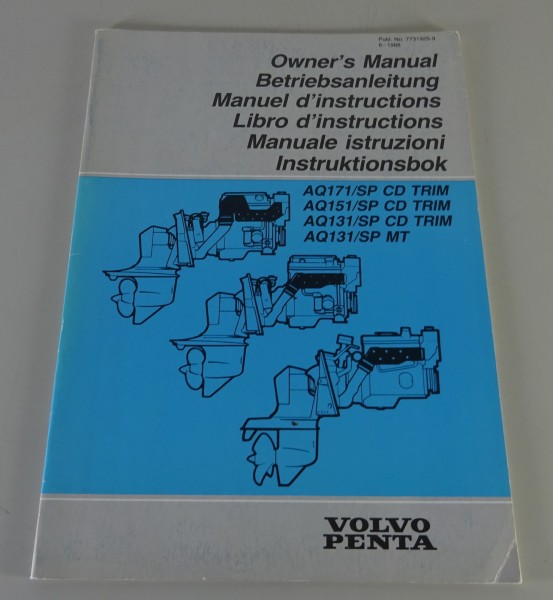 Betriebsanleitung Volvo Penta Motor AQ131/SP MT bis AQ171/SP CD TRIM ENG 06/1988