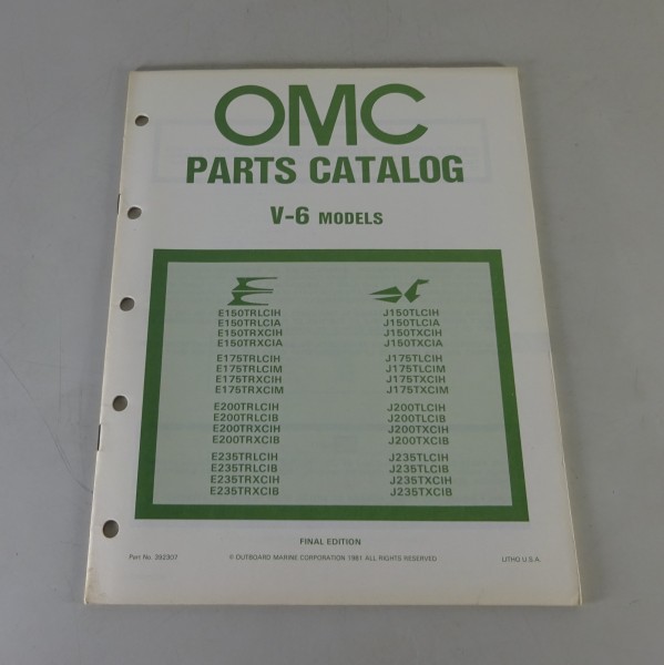 Teilekatalog OMC Evinrude / Johnson Outboards V6 Models 150 - 235 PS Stand 1981