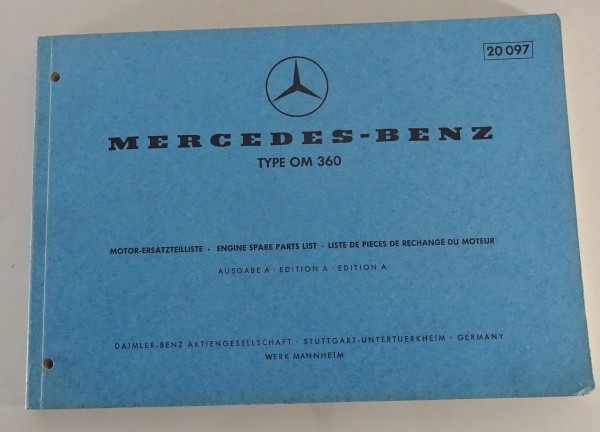 Teilekatalog Mercedes Benz LKW Dieselmotor OM 360 Stand 04/1969