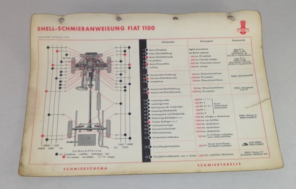 Shell Schmierplan für Fiat Typ 1100 Stand 02/1956