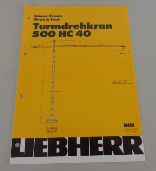 Datenblatt / Technische Beschreibung Liebherr Turmdrehkran 500 HC 40 von 03/1998