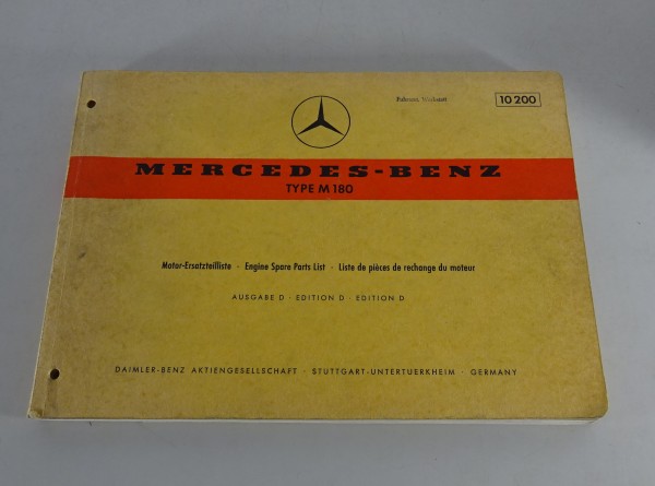 Teilekatalog Mercedes Benz Motor M180 230 in W110 W111 W114 Stand 10/1971