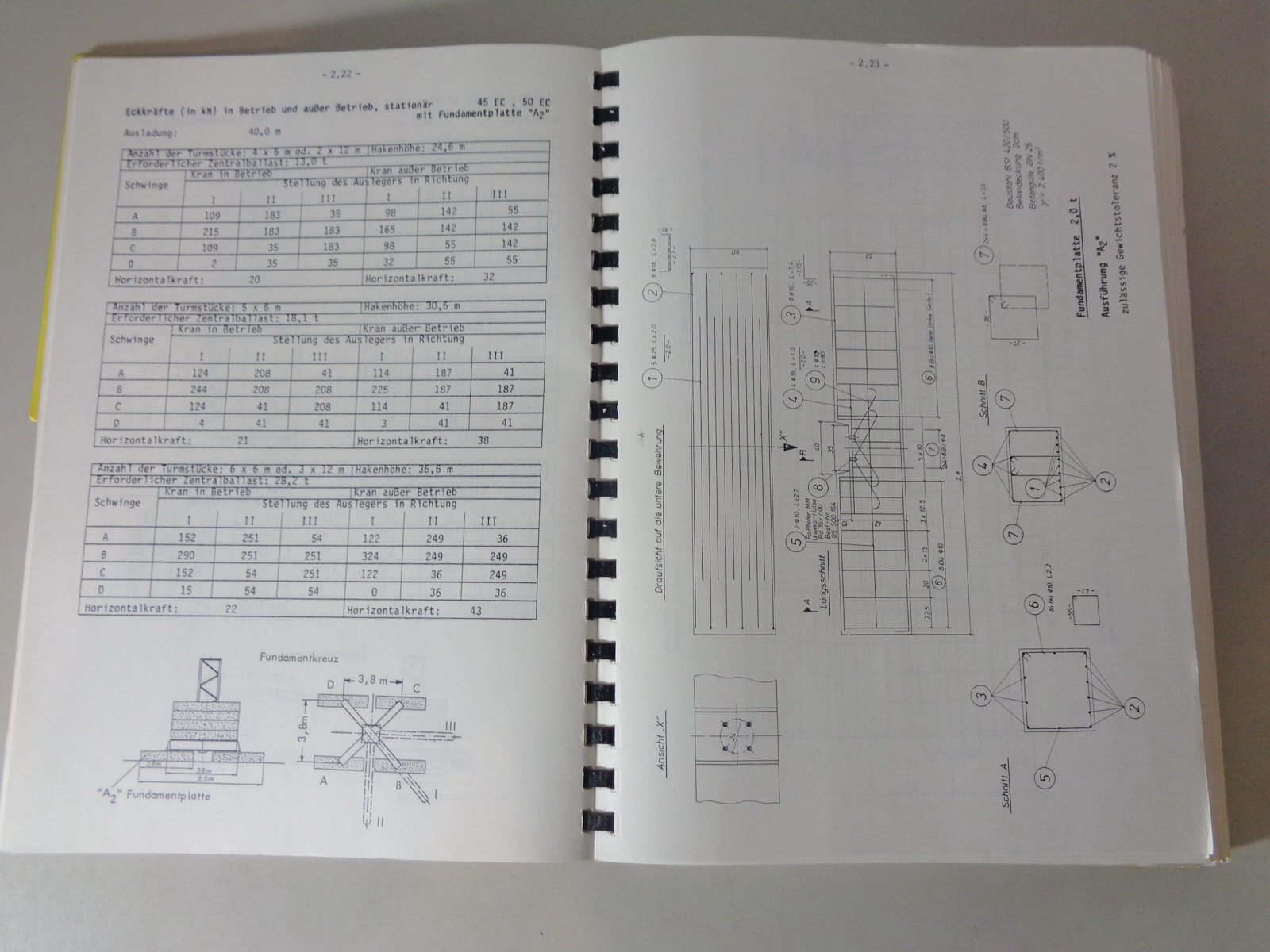 Technische Beschreibung Liebherr Turmdrehkran 45 EC von 10/1987 Datenblatt 