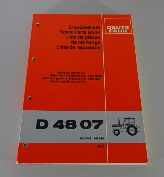 Teilekatalog / Ersatzteilliste Deutz Traktor D 48 07 Stand 08/1980