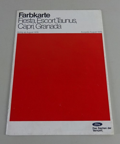 Farbkarte / Prospekt Ford für Fiesta, Escort, Taunus, Capri, Granada v. 1976