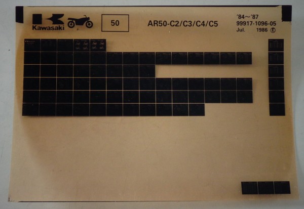 Microfich Ersatzteilkatalog Kawasaki AR50 - C2/C3/C4/C5 Model 84- 87 Stand 07/86