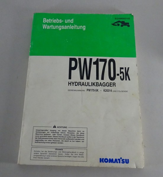 Betriebsanleitung / Handbuch Komatsu Hydraulikbagger PW170-5K Stand 11/1994