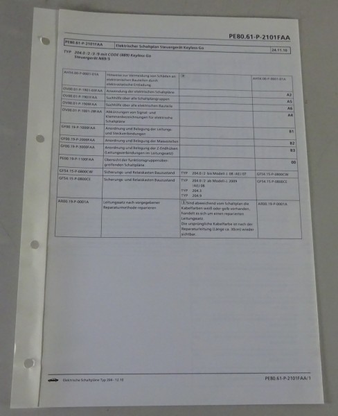 Schaltplan Mercedes-Benz W204 Steuergerät Keyless Go | Typ 204 | 12/2010