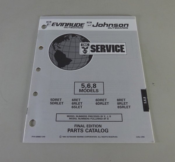 Teilekatalog Johnson Evinrude Außenborder / Outboard 5 / 6 / 8 Models 1993